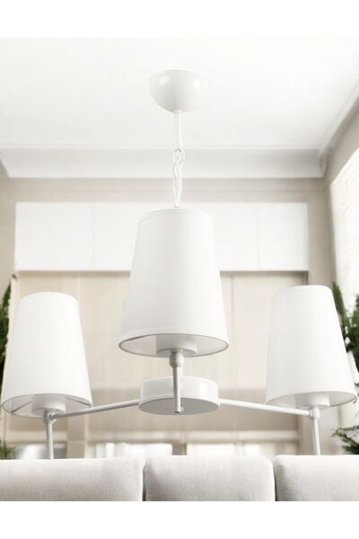 avizade NEXA 3'lü Beyaz Modern Konik Abajur Şapkalı Metal Avize