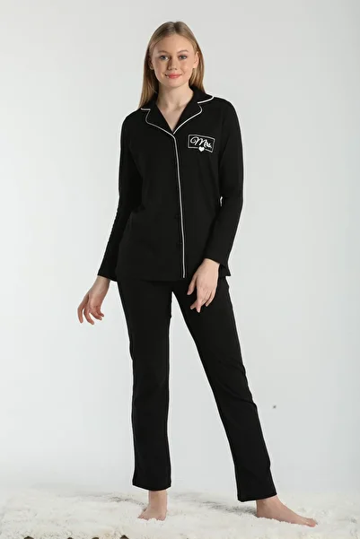 Moda Clubu Women's Black Pajama Set Mrs. (Couple Pajama Combination Can Be Made)