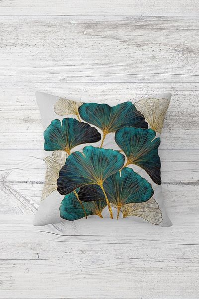 Pelangi Ginko Biloba Patterned Table Runner - Set of 4 Throw Pillow Covers, Different Ranir Models
