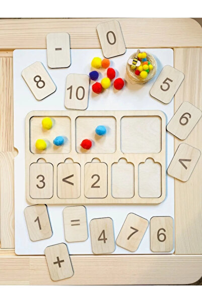 WoodStory Ahşap Ponponlu Eğitici Sayma Tahtası Montessori Tarzı Matematik Tah...