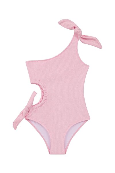 AQUELLA Kız Çocuk Pembe Dokulu Tek Omuz Mayo