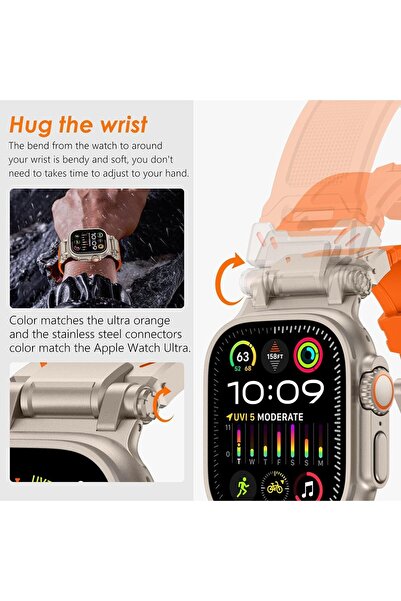 Nezih Case Apple Watch Ultra / Ultra 2 49mm Uyumlu Özel Yapım Titanyum Bağlantı Aparatlı Sport Kordon