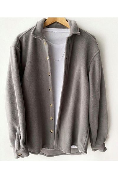 A&O Style Ανδρικό πουκάμισο Anthracite Thick Fleece Oversize