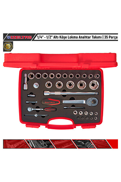 İzeltaş 1/4” - 1/2" Altı Köşe Lokma Anahtar Takımı | 35 Parça