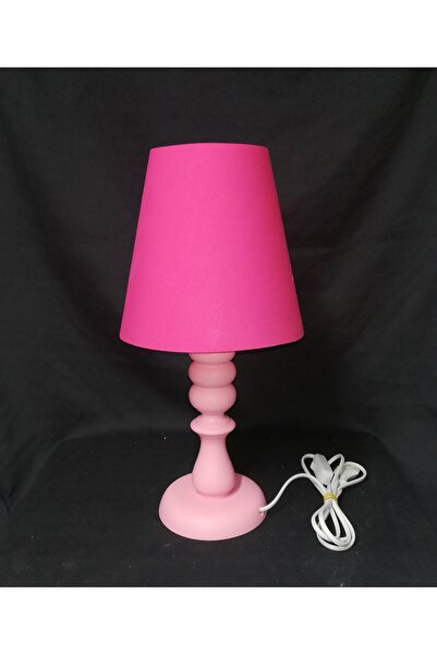 Genel Markalar Fuşya pembe açıkkahve başlıklı ayaşap ayaklı abajur