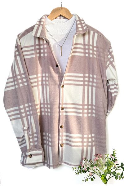 A&O Style Unisex ροζ υπερμεγέθη πουκάμισο φλις με χειμερινό σχέδιο
