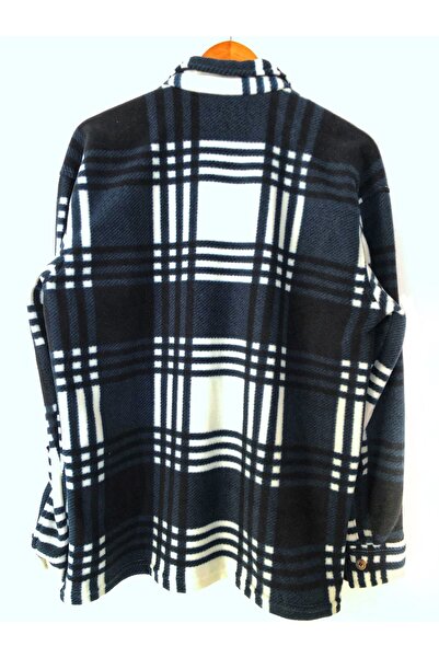 A&O Style Men's Black-Oil Blue Oversize Winter Patterned Fleece Shirt