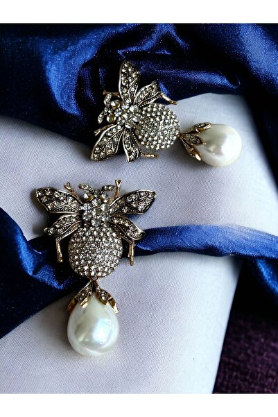 FAYRA ACCESSORIES Mayorka İnci Sallantılı Kraliçe Arı Küpe