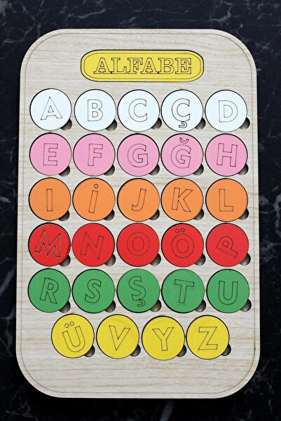 WoodStory Ahşap Alfabe Tahtası 29 Harf Alfabe Seti Bul Tak Puzzle Eğitici Mon...