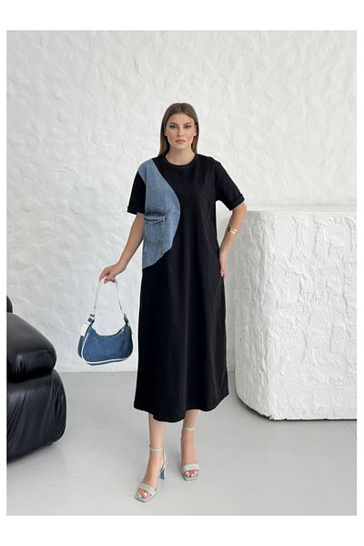 Elif Özbey Butik Μαύρο Jean Φόρεμα λεπτομερούς σχεδίου