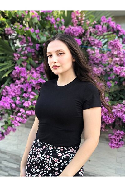 SEVENLINE Μπλουζάκι μονό ζέρσεϊ Fit Black Crop