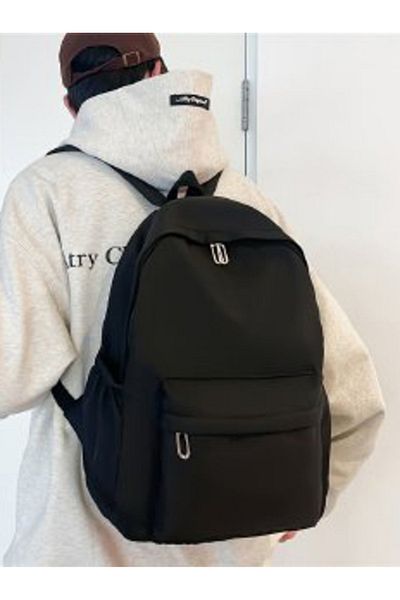 Styli Solid Front Pocket Backpack with Zip Detail