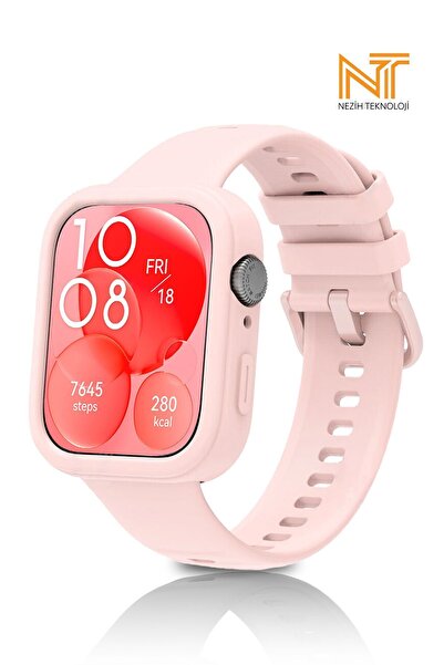 Nezih Case Huawei Watch Fit 3 Uyumlu Yumuşak Renkli Silikon Kasa Koruyucu + J...