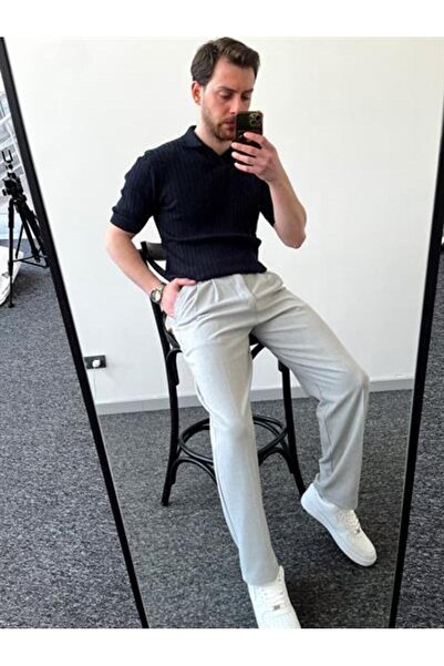 ketench Men's Pleated Baggy Elastic Waist Fabric Trousers-Grey(E1010)