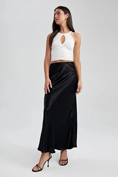 MERİT FASHION İpek Saten Midi Boy Etek