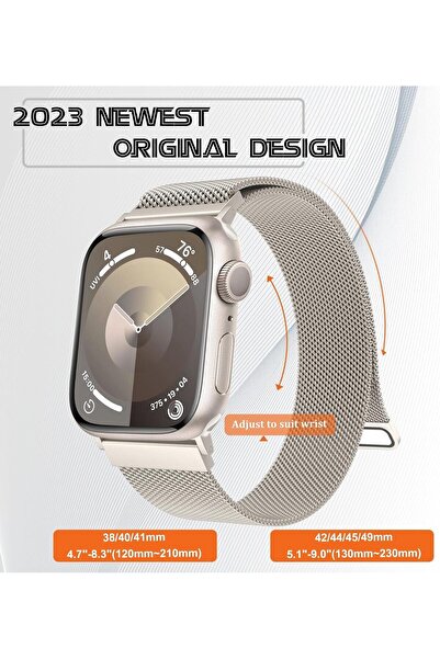 Nezih Case Apple Watch Seri 9 45mm Uyumlu Milanese Loop Magnetic Paslanmaz Çelik Hasır Metal Kordon
