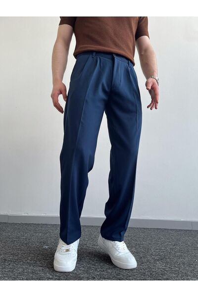 ketench Erkek Pileli Baggy Beli Lastikli Kumaş Pantolon-Lacivert(E1010)