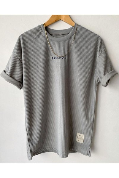A&O Style Tricou din catifea cu mânecă scurtă pentru bărbați, gri, supradimen...