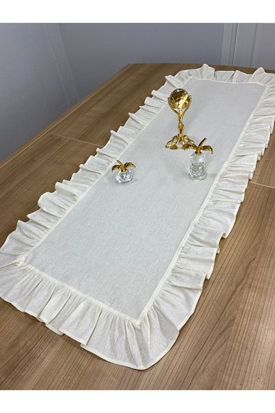 LILYUM Αρχική 100% βαμβακερό μπεζ ακατέργαστο λινό Frilly Runner 40x110 cm