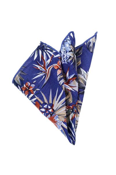 Exve Exclusive Batistă cu guler de buzunar din viscoză naturală cu flori tropicale albastre