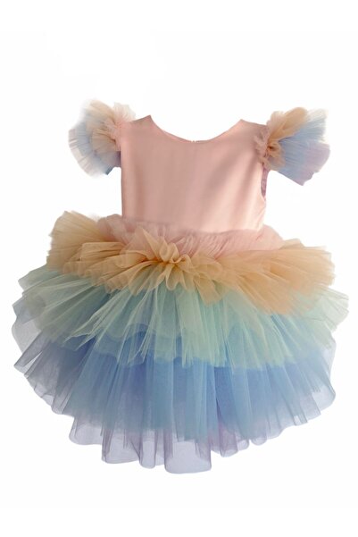 zühre balaban Kız Bebek Gökkuşağı Renkli Tül doğum günü Elbise