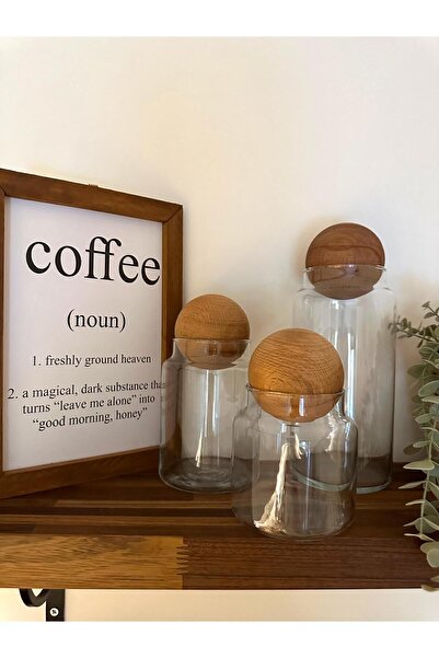 Home 3’lü Ahşap Top Kapaklı Kavanoz Seti / 500 ML - 900 ML - 1300 ML