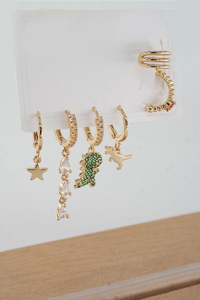 By Zeyna Aksesuar Vip Series Zircon Stone 6-Piece Mixed Figure Earrings - zrk00578