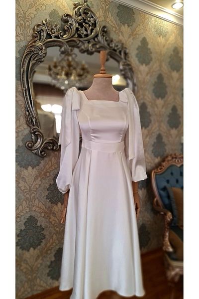 makbuleofficial Rochie de mireasă de logodnă, din țesătură albă ecru din satin, cu mâneci tip balon cu fundă