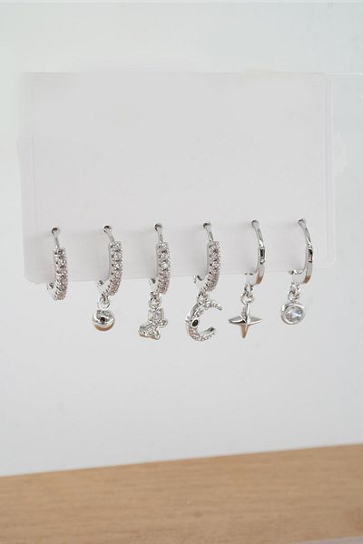 By Zeyna Aksesuar Vip Series Zircon Stone - Mixed Figured 6-Piece Women's Earrings