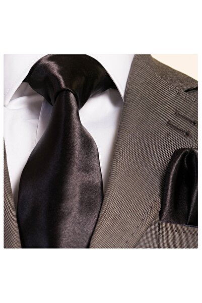 Exve Exclusive Monochrome Black Satin - Fixed Stitched Tie Handkerchief Set