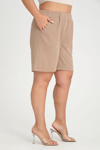 Dejabrew Jeans Beige Large Size Combed Cotton Shorts - Elastic Waist and Pocket a002