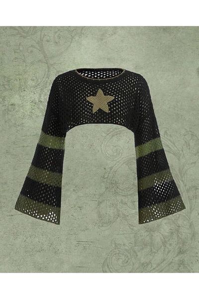 Touz Moda Bolero khaki pleteniny s hvězdným vzorem - Y2K Streetwear