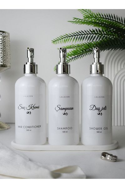 LALEZEN HOME White Stand Bathroom Organizer Sampon Conditioner de dus 500ml (capac argintiu)