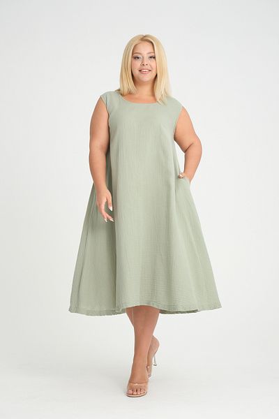 Dejabrew Jeans Ανοιχτό πράσινο Midi Muslin Αμάνικο φόρεμα