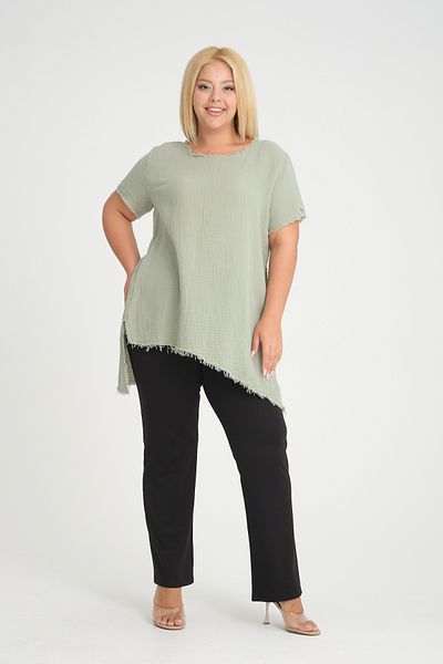 Dejabrew Jeans Ασύμμετρο πράσινο μουσελίνα τουνίκ - a017-2