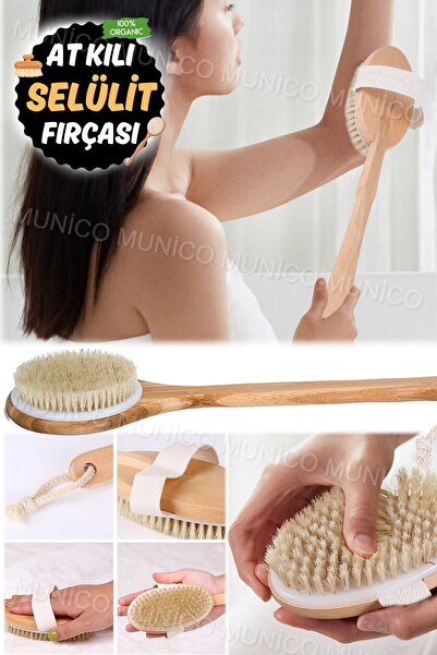 Munico At Kılı Banyo Fırçası Sırt ve Bacak Temizliği İçin Bambu Saplı Masaj F...