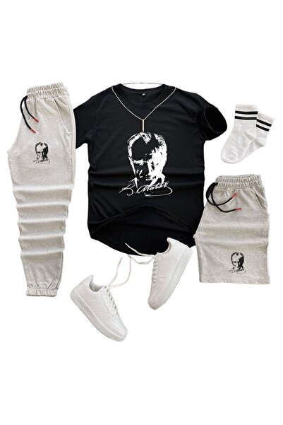 YOHO SPORT Mustafa Kemal Atatürk Printed Original Unisex καλοκαιρινό σορτς T-shirt Φούτερ Σετ 3 τεμαχίων Combin Suits