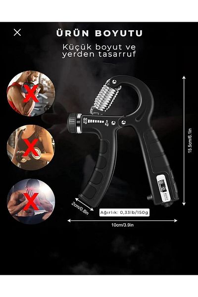 Gök Sports 5-60 Kg Counter reglabil de înaltă calitate pentru exerciții de fitness - Dezvoltator de mână pentru încheietura mâinii și braț