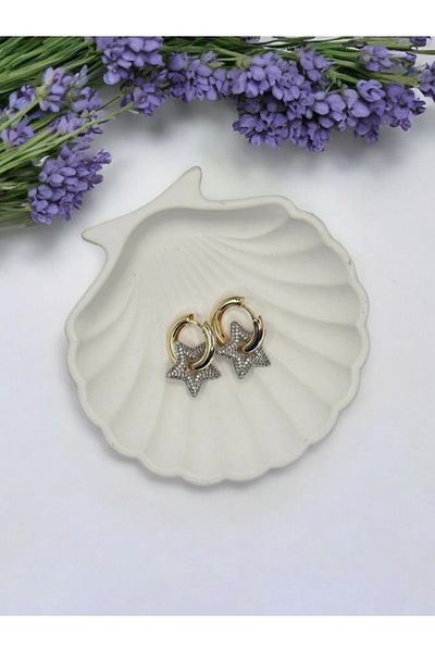 BATU COLLECTİON Zircon Stone Steel Star Earrings