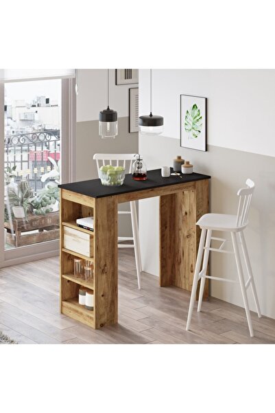 L'occi Concept Lowa 120 Cm Raflı Bar Masası Mutfak Yemek Masası Siyah-atlanti...