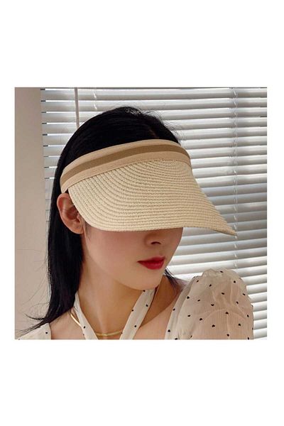 Betülce BETÜLCE Crown Visor Stripe Patterned Straw Hat