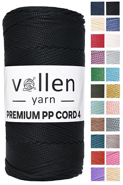 vollen yarn 200gr/230m Premium Polyester Macrame String 2mm, μακραμέ σχοινί, μακραμέ, σουπλά, σχοινί τσάντας, μαύρο