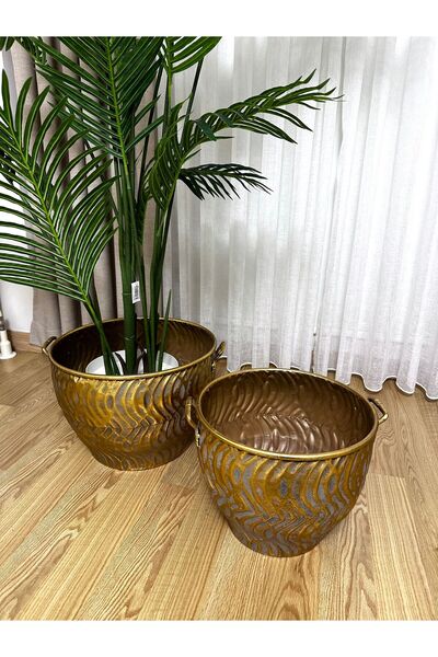 THE LİNSE Metal Dekoratif 2 li Saksı Takımı