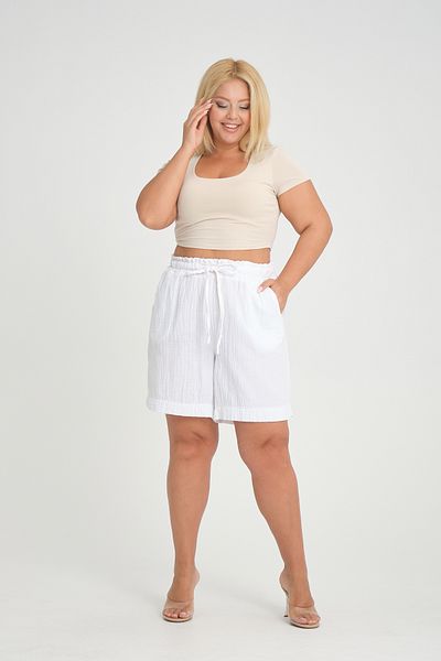 Dejabrew Jeans شورت موسلين أبيض بخصر مطاطي - a018-1
