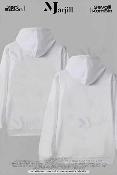 Marjill Σετ φούτερ με λευκή κουκούλα Love Themed Couple Lover - 2 τεμαχίων