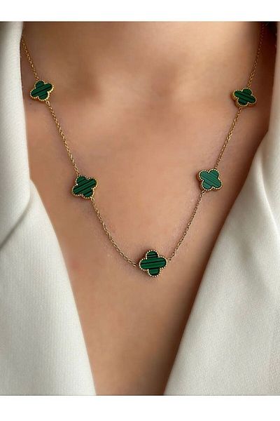 Accessories Model Gold Colored Steel Green Colored Necklace