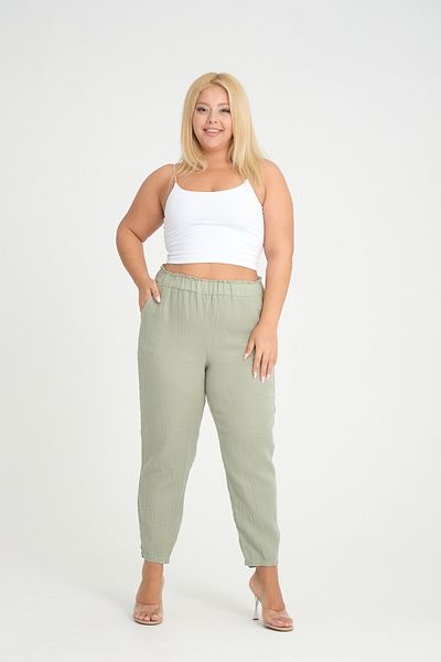 Dejabrew Jeans Green Muslin Trousers - Elastic Waist, a019-2