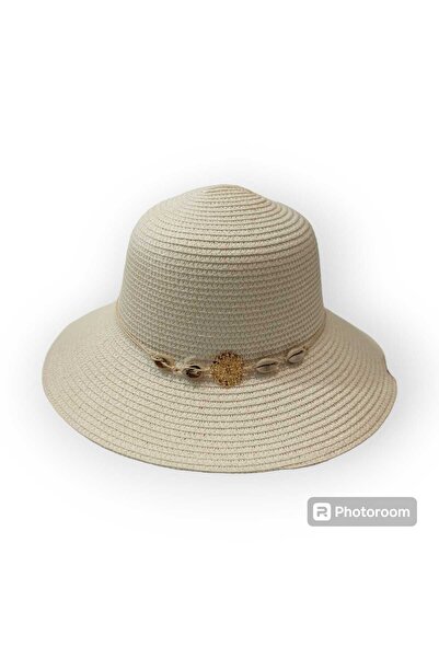 Betülce Плетений капелюх з морськими мушлями та захистом від ультрафіолету