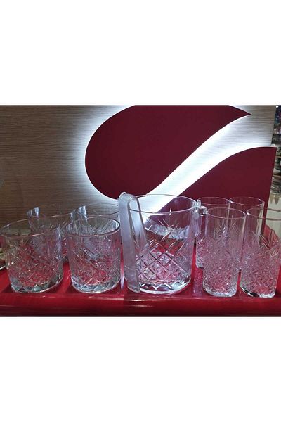 Paşabahçe Timeless Raki Soft Drink Glass Set, Whiskey Glass and Ice Bucket Set 9 Pieces