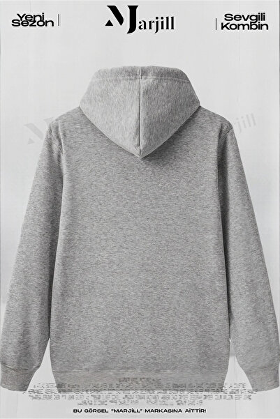 Marjill Комплект от 2 части, сив суитшърт с качулка и щампа с перо Couple Lover